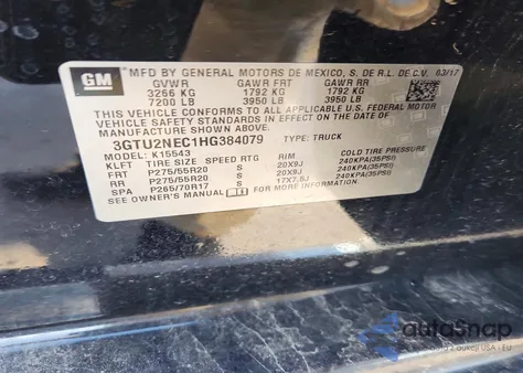 2017 GMC Sierra K1500 Slt z USA, uszkodzony, nr VIN 3GTU2NEC1HG384079